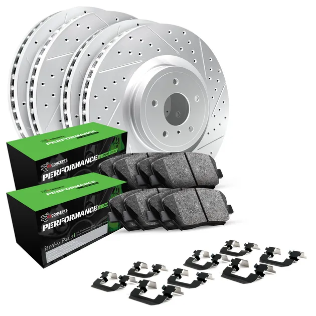 R1 Concepts WBSH2-74049 Brake Rotors - Carbon Coated - D/S W/ Perf Sport Pads & Hdw